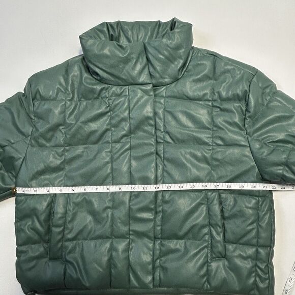 Windsor Love Tree Vegan Leather Puffer Crop Jacket Womens Size Large, Green - Picture 13 of 16